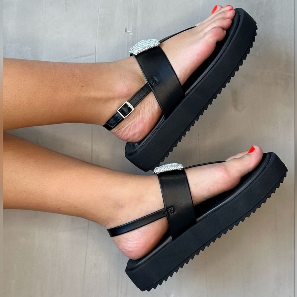Moleca Flat Black Sandal Size 11(42) for Women